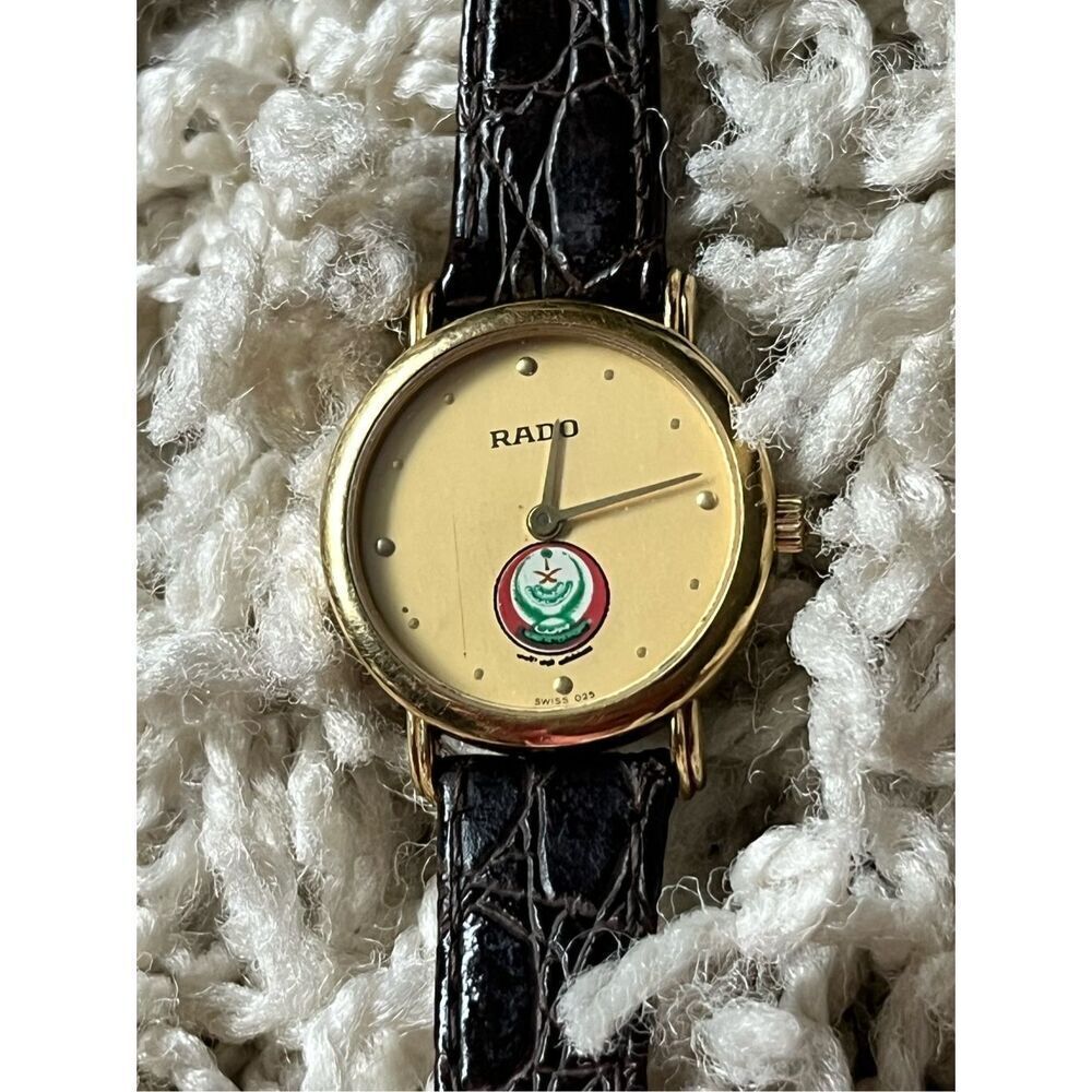 RADO Forces Military Gold Dial Black Leather Band Women's Quartz Watch / 204.359